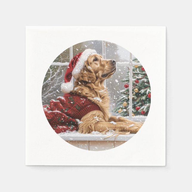 Serviette En Papier Chien de Père Noël de Noël Golden Retriever (Devant)
