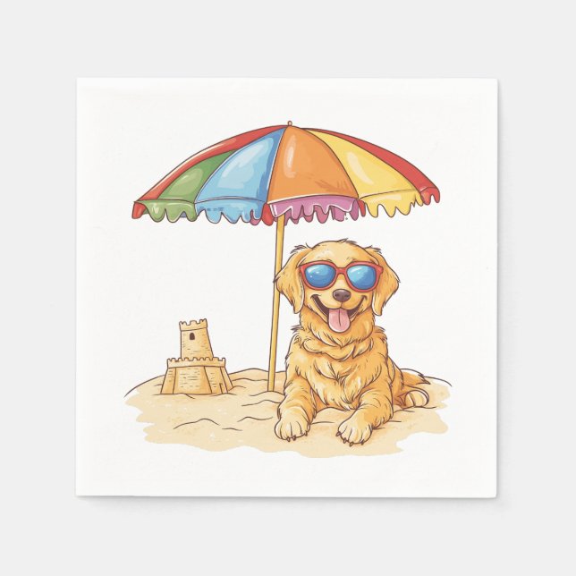 Serviette En Papier Chien de plage Golden Retriever (Devant)