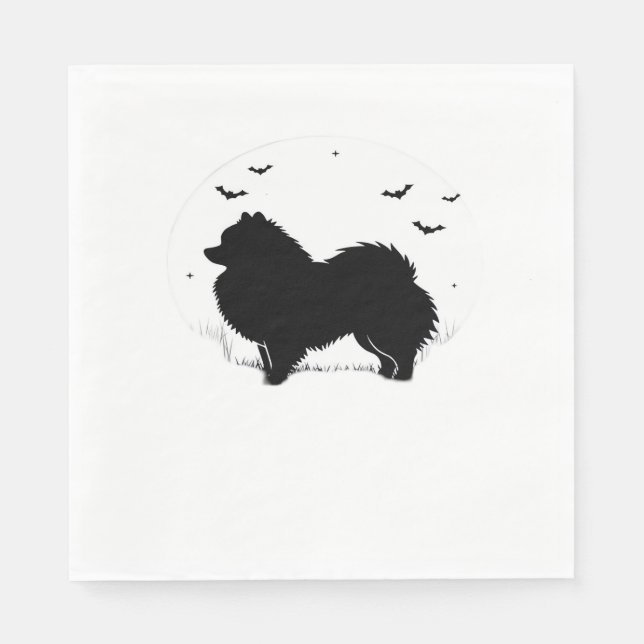 Serviette En Papier Chien de Poméranie - Halloween Lune Silhouette Cla (Devant)