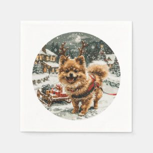 Serviette En Papier Chien de rennes de Noël de Poméranie