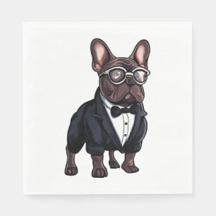 Serviette En Papier Chien de taureau français à Tuxedo portant des lun