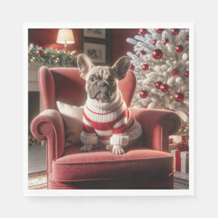 Serviette En Papier Chien de taureau français de Noël sur une chaise r