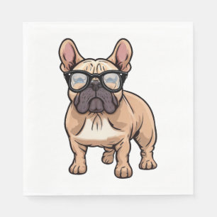 Serviette En Papier Chien de taureau français portant des lunettes
