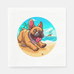 Serviette En Papier Chien de taureau français sur une plage