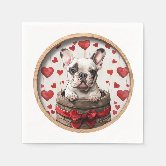 Serviette En Papier Chien de taureau français Valentines (Devant)