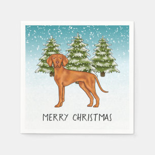 Serviette En Papier Chien de Vizsla hongrois forêt enneigée d'hiver et