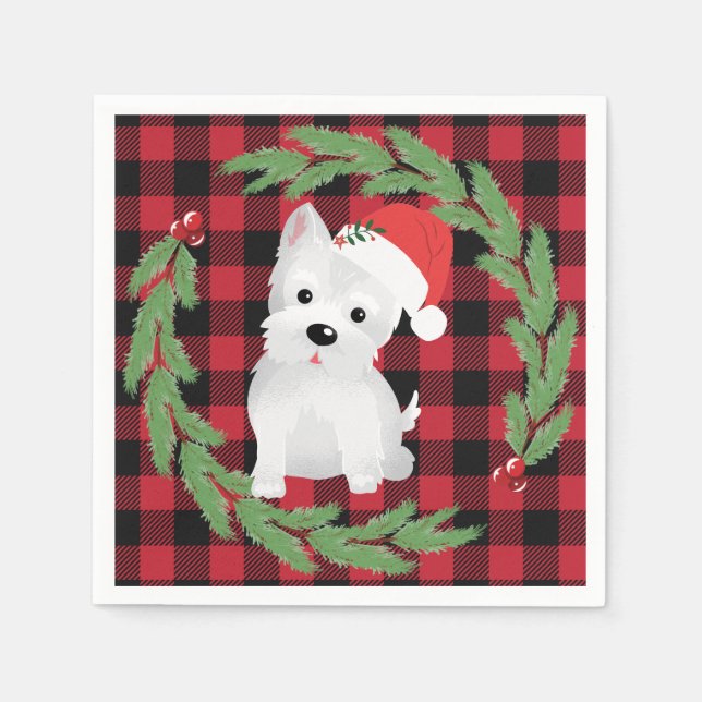 Serviette En Papier Chien de West Highland Santa Hat Buffalo Pin Plaid (Devant)