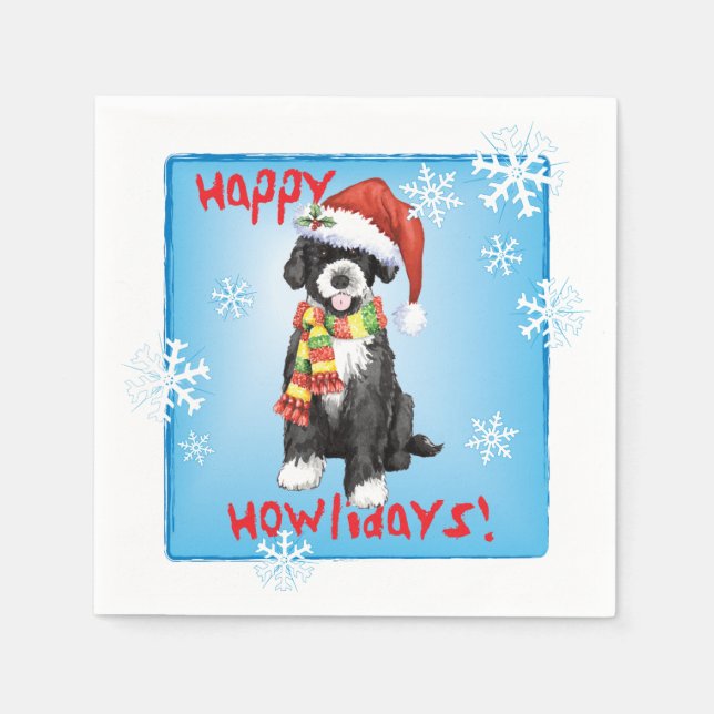 Serviette En Papier Chien d'eau portugais de Noël (Devant)