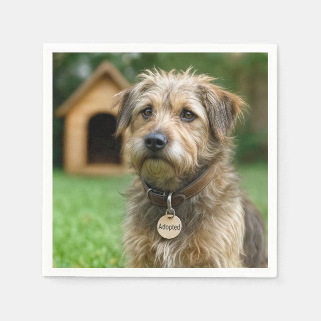 Serviette En Papier Chien débraillé adopté avec niche (Devant)