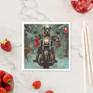 Serviette En Papier Chien Doberman à moto Noël