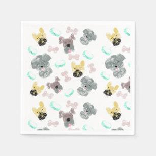 Serviette En Papier Chien et bols motif animal de compagnie rose bleu