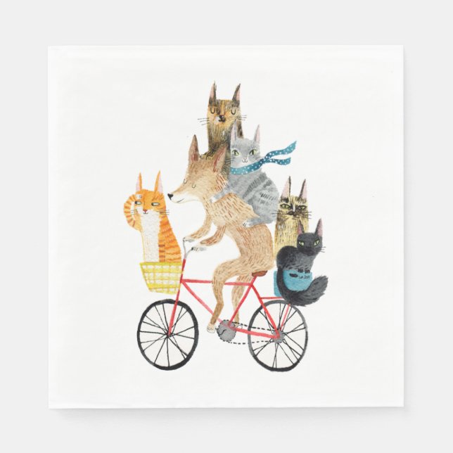 Serviette En Papier Chien et chats à vélo (Devant)