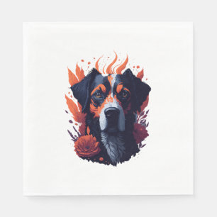 Serviette En Papier Chien et fleurs