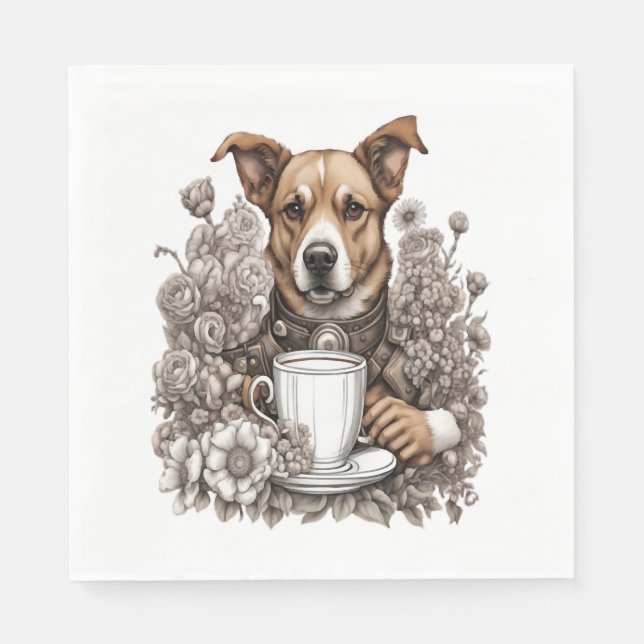 Serviette En Papier chien et tasse de café (Devant)