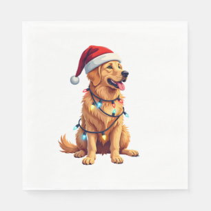 Serviette En Papier Chien Golden Retriever Santa Noël Xmas Lumières (