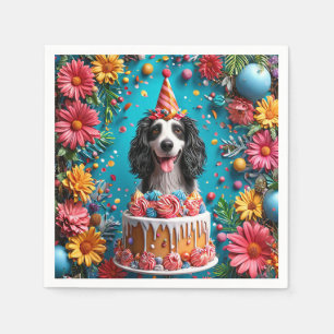 Serviette En Papier Chien Heureux Célébrant Son Anniversaire Avec Un G
