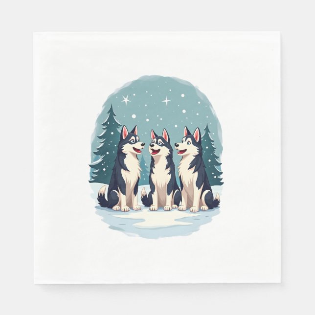Serviette En Papier Chien Husky Christmas Choir (Devant)