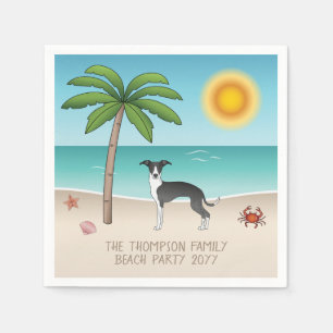 Serviette En Papier Chien Iggy Noir Et Blanc à la Plage Tropicale d'Ét