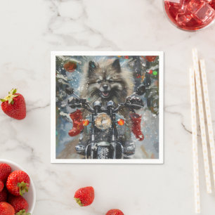 Serviette En Papier Chien Keeshond à moto pour Noël