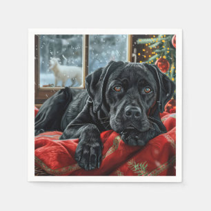 Serviette En Papier Chien Labrador Noir Noël Festif