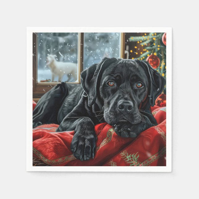 Serviette En Papier Chien Labrador Noir Noël Festif (Devant)
