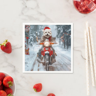 Serviette En Papier Chien maltais faisant de la moto à Noël
