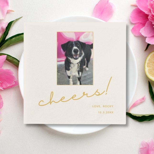 Serviette En Papier Chien Mariage Napkins Gold Cheers Animal Photo (Gold Minimalist Pet Photo Cheers Wedding Napkins
)