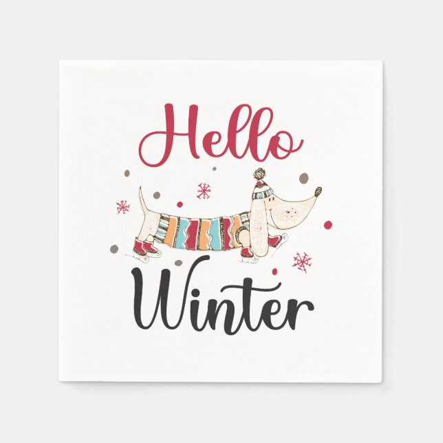 Serviette En Papier Chien mignon Bonjour hiver (Devant)