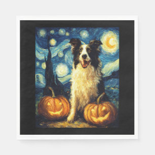 Serviette En Papier Chien mignon Border Collie Halloween Jack O Lanter