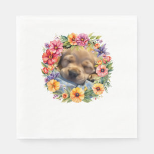 Serviette En Papier chien mignon en fleurs colorées somptueux chiot cl