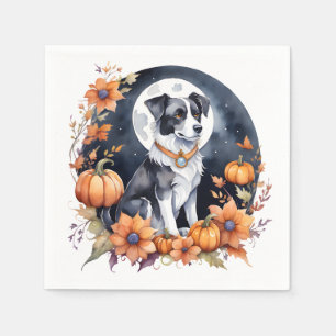 Serviette En Papier Chien mignon Halloween Lune florale - Canine Éffra