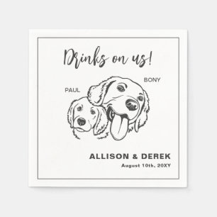 Serviette En Papier Chien noir et blanc minimaliste chat Mariage anima