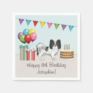 Serviette En Papier Chien noir et blanc Papillon coloré Anniversaire