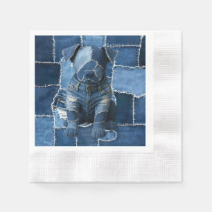 Serviette En Papier Chien Patchwork Art Denim
