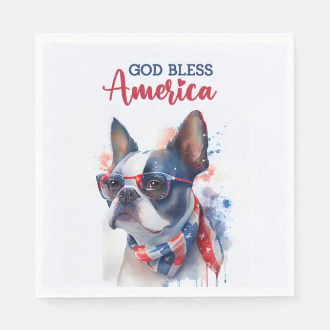 Serviette En Papier Chien patriote - Boston Terrier (Devant)