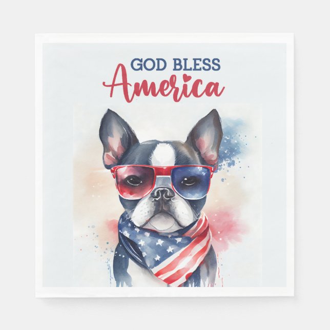Serviette En Papier Chien patriote - Boston Terrier (Devant)