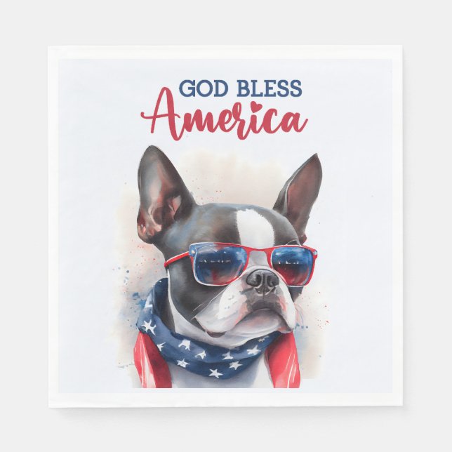 Serviette En Papier Chien patriote - Boston Terrier (Devant)