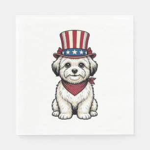 Serviette En Papier Chien Patriotique Gravure Vintage Design Vectoriel