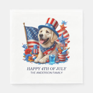 Serviette En Papier Chien Patriotique Haut Chapeau Rouge Blanc Bleu Ét