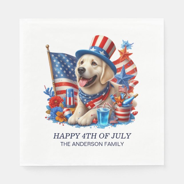 Serviette En Papier Chien Patriotique Haut Chapeau Rouge Blanc Bleu Ét (Devant)