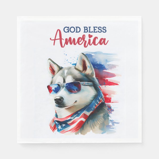 Serviette En Papier Chien Patriotique-Husky (Devant)