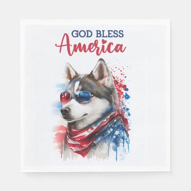 Serviette En Papier Chien Patriotique-Husky (Devant)