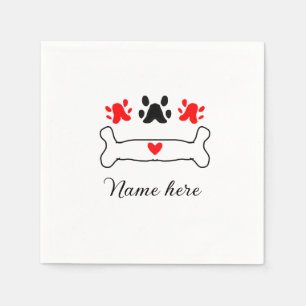 Serviette En Papier Chien patte coeur rouge animal ajouter nom animal