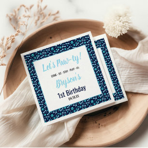 Serviette En Papier Chien Personnalisé Anniversaire Bleu Empreinte de