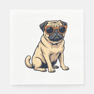 Serviette En Papier Chien Pug Dabbing Vintage avec Lunettes de Soleil