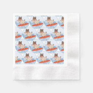 Serviette En Papier Chien pug heureux de surfer sur une planche de sur