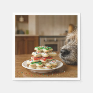 Serviette En Papier Chien qui renifle des biscuits de Noël au sucre