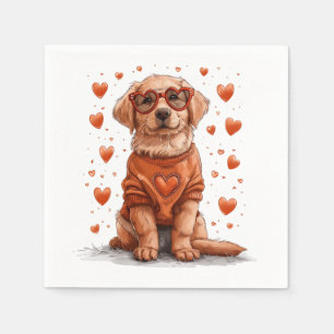 Serviette En Papier Chien Retriever doré de la Saint-Valentin