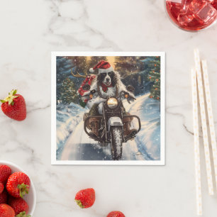 Serviette En Papier Chien Setter Anglais à Vélo pour Noël