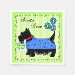 Serviette En Papier Chien vert personnalisé de Black Scottie Terrier